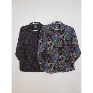 (O5) Vintage Aderro Womens Blouse Size L Silk Office Siren Retro Fairy Lot of 2